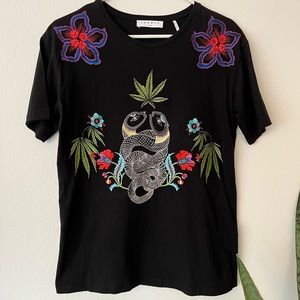 Amazong Sandro Paris tee embroidered pot leaf size S/M